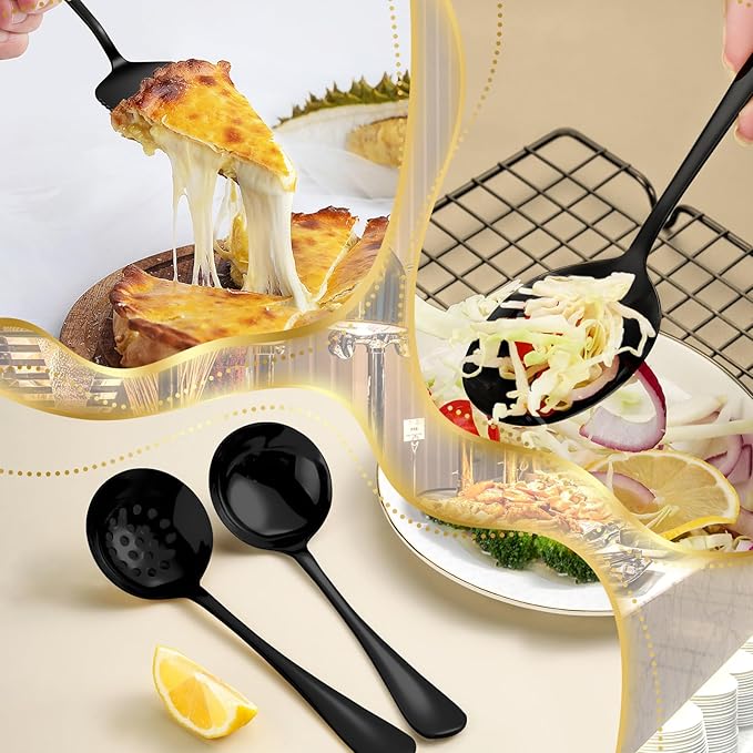 ZLMTZDJD 36-Piece Stainless Steel Serving Utensil Set ??Complete Buffet Essentials with Spoons, Forks, Tongs, Ladle & More. Perfect for Wedding, Holiday, Catering, and Family Gatherings (Black)