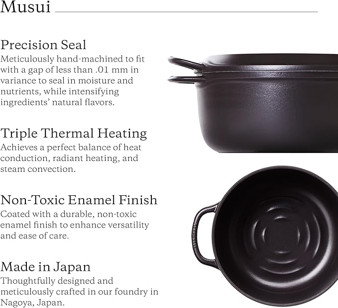 Vermicular Musui?밙amado (RICEPOT) | Cast Iron Induction Cooker | Precision Multicooker | Japanese Rice Cooker | Slow Cooker | Non-Toxic Enameled Cast Iron Pot | Matte Black & Silver | US Model (120V)