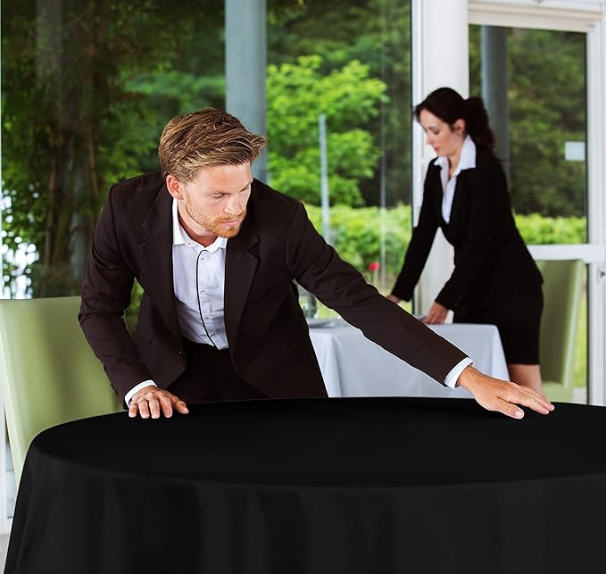 Utopia Kitchen Round Table Cloth 2 Pack(60 Inches, Black), Tablecloth Machine Washable, Polyester Table Cover for Dining, Buffet Parties, Picnics, Events, Weddings and Restaurants