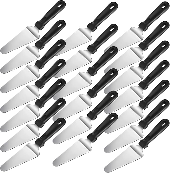 20 Pcs Pizza Spatula Bulk Pie Server Pie Cutter Cake Cutter Stainless Steel Cake Serving Spatula Non Slip Easy to Grip Baking Triangular Spade Plastic Handle Shovel for Desserts Pizza Pie Cake