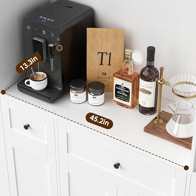 72" Tall Pantry Cabinet with Wine Rack, Kitchen Pantry Cabinet with Microwave Stand, Large Kitchen Hutch with Drawers, Food Pantry for Dining Room, White