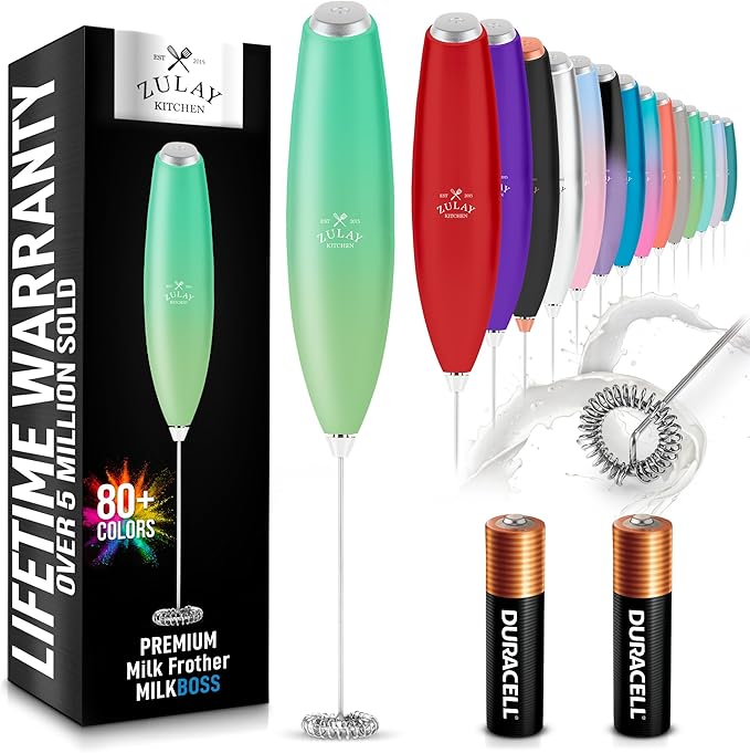 Zulay Kitchen Milk Frother Handheld Electric Whisk with AA Duracell Batteries ??Durable Drink Mixer for Coffee, Lattes, Cappuccinos & More - Ocean