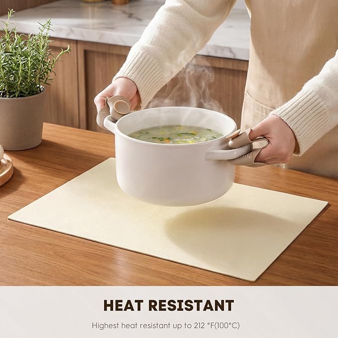 Artoid Mode Beige Faux Leather Placemats Set of 6, 12x18 Inch Waterproof Wipeable Heat Resistant Place Mats, Reversible Table Mats for Kitchen Dining Decor