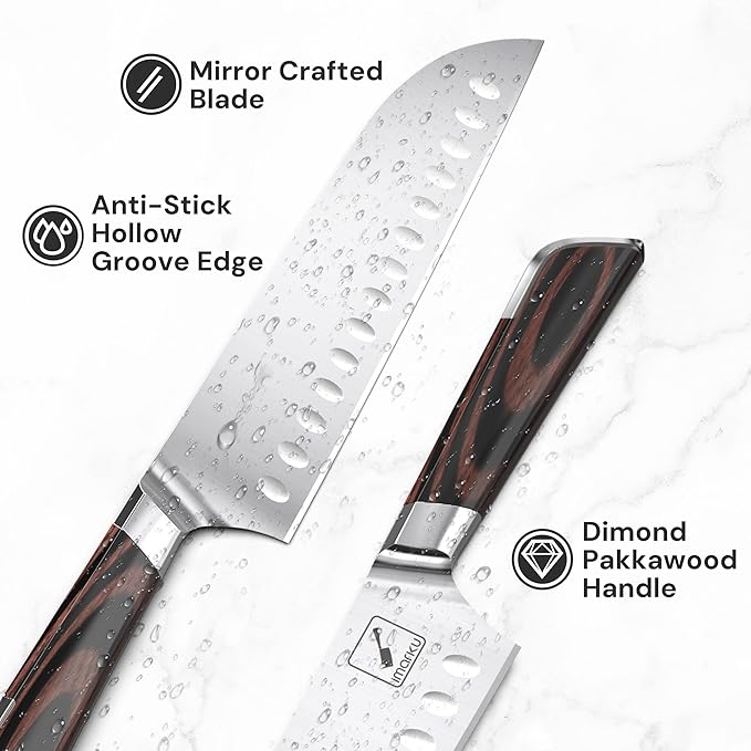 imarku Damascus Chef Knife, Ultra Sharp Japanese Santoku Knife 7 Inch, Professional Grade Powder Steel Forged Damascus Kitchen Knife, Pakka Wood Ergonomic Handle, Gifts for Women and Men