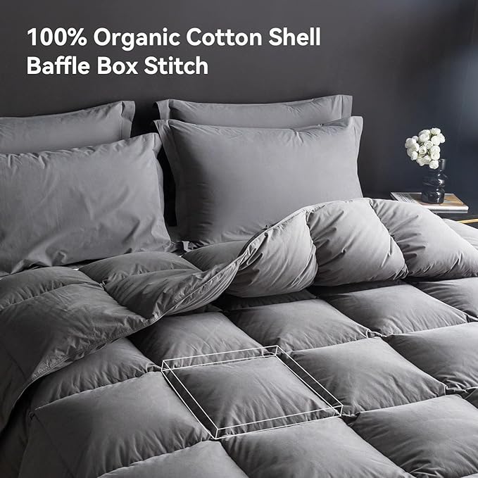 Feather Down Comforter Cal King Size,Hotel Style Bedding Comforter,750+ Fill Power,1200TC,100% Organic Cotton Fabric,All Season White Duvet Insert with 8 Corner Tabs