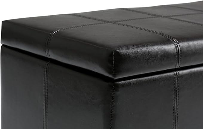 SIMPLIHOME Dover Storage Ottoman Bench - 36 inch Wide Upholstered Vegan Leather Rectangular Lift-Top Ottoman in Midnight Black, Contemporary Bench for Living Room with Safety Hinges