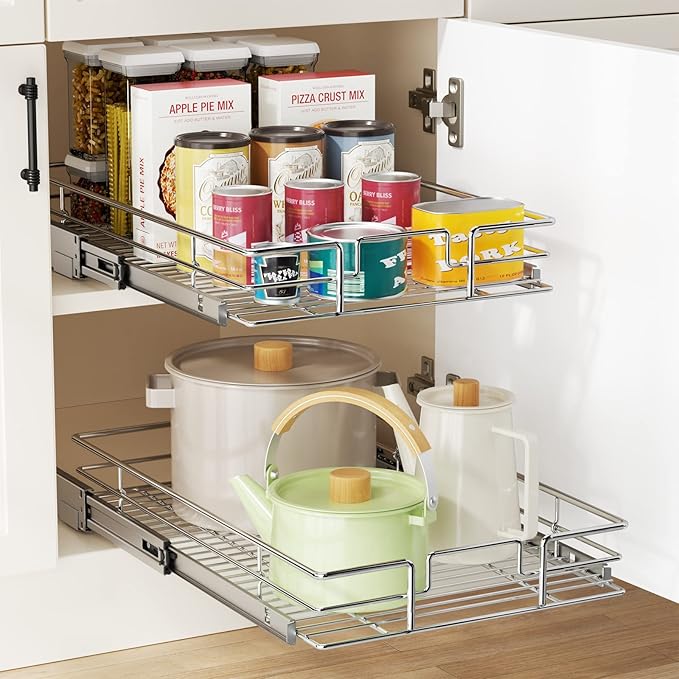 LOVMOR Pull Out Cabinet Organizer 22쩍" W x 21쩍" D, Kitchen Cabinet Pull Out Shelves Slide Out Storage