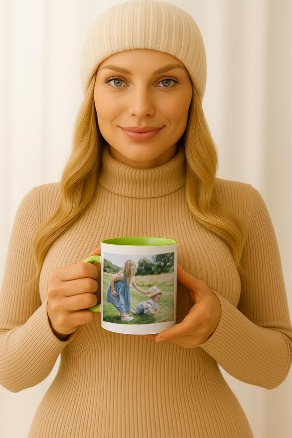 Personalized Coffee Mug | Custom Photo, Text, or Logo Cup (11oz, Lime Green Rim, Inner, and Handle) |Dishwasher & Microwave Safe |Unique Gift for Men & Women ?밫aza Personalizada