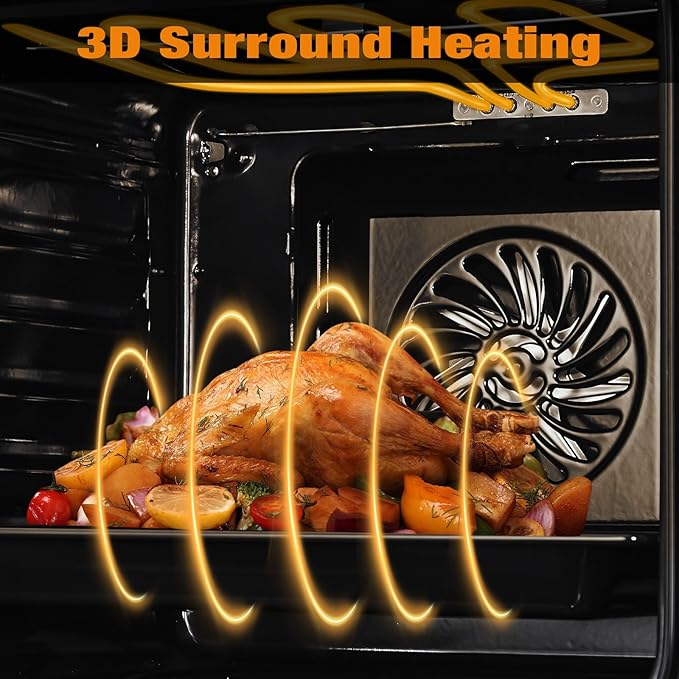 24 Inch Built-In Electric Wall Oven, 2.5 Cu.Ft Single Convection Oven with 8 Cooking Functions, 3000W High-Power Heating, Mechanical Knob Controls, Modern Black Finish
