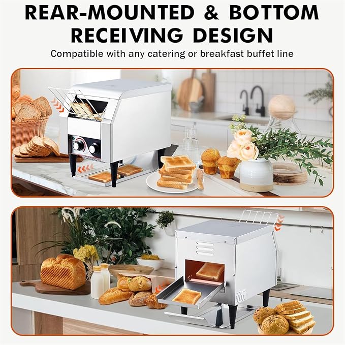 Commercial Conveyor Toaster, 150 Slices/Hour Stainless Steel Toaster Oven with Dual Heating & 7-Speed Belt for Bagels/Buns/Bread in Cafes/Buffets