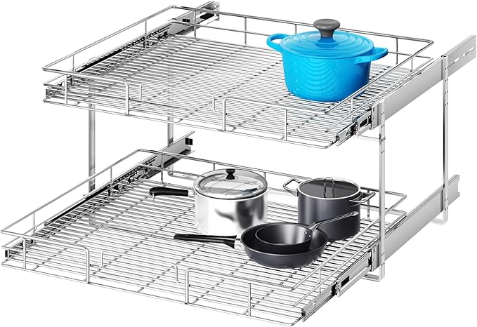 2 Tier Individual Pull Out Cabinet Organizer 28쩍" W x 21쩍" D, Heavy Duty Cabinet Pull Out Shelves, Slide Out Drawers Organization for Kitchen Cabinets Bathroom