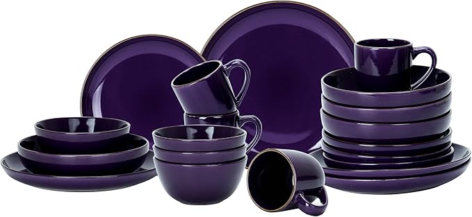 HomeVSS 20-Piece Dinnerware Set - Serves 4, Bright Glaze Purple plates and bowls sets with Speckle Effect for Microwave & Dishwasher Safe