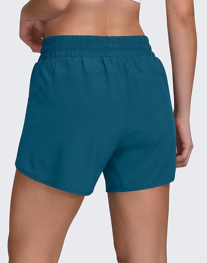 Women's 5" Running Shorts Quick Dry Sporty Athletic Gym Workout Shorts with Zipper Pockets Liner