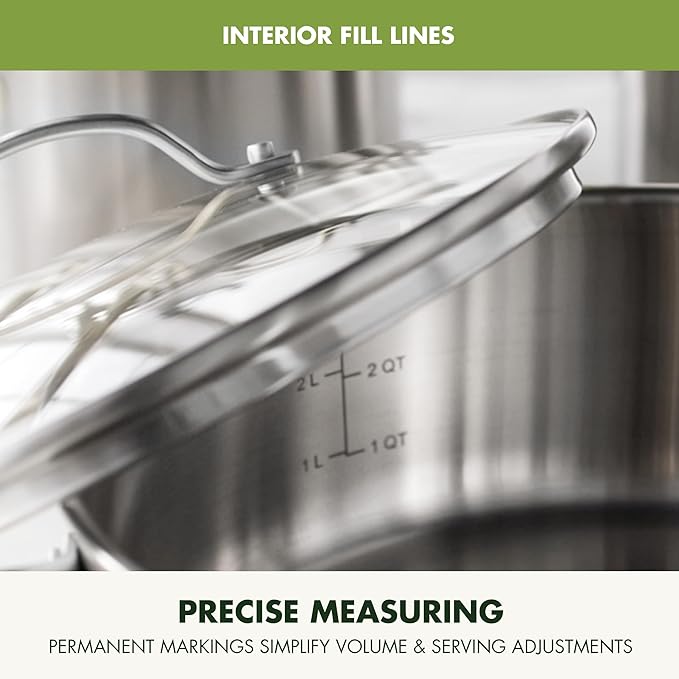 GreenPan Stainless Steel Cookware Set, 11 Piece, Induction Cookware, Dishwasher Safe, Oven Safe to 600F, Large 8QT Stock Pot, Sauce, Saute, Frying Pans, Pots & Pans Kitchen Essentials, Silver