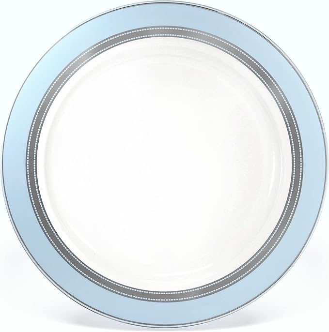 " OCCASIONS " 40 Piece Chargers pack Wedding Party 12'' Disposable Plastic Charger Plates/Chargers (Ritz Blue & Silver)