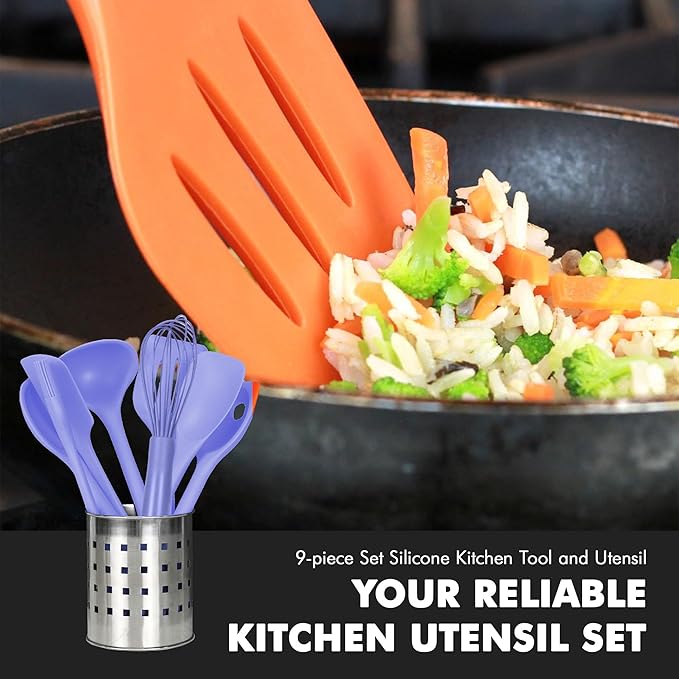 Chef Craft - Premium Silicone Kitchen Tools and Utensils Set, Non-Scratch, Withstands Temperatures up to 450째F, BPA-Free, 9 Piece Cooking Utensils Set, Pastel Blue