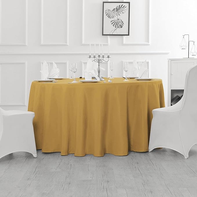 Cupuamon 60 inch Round Tablecloth Washable Polyester Table Cloth Decorative Table Cover for Wedding Party Dining Banquet（60 inch,Gold）