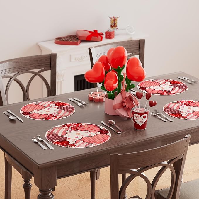 XCHI Love Hearts Valentine's Day Round Placemats Set of 4 Table Mats for Party Home Kitchen Dining Table Decorations 14x14 Inch