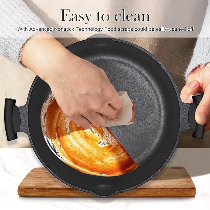 2-In-1 Nonstick Deep Frying Pan Skillet, 12.5 Inch Saute Pan with Lid Non Toxic, PTFE & PFOA Free, Compatible with All Stovetops-Red