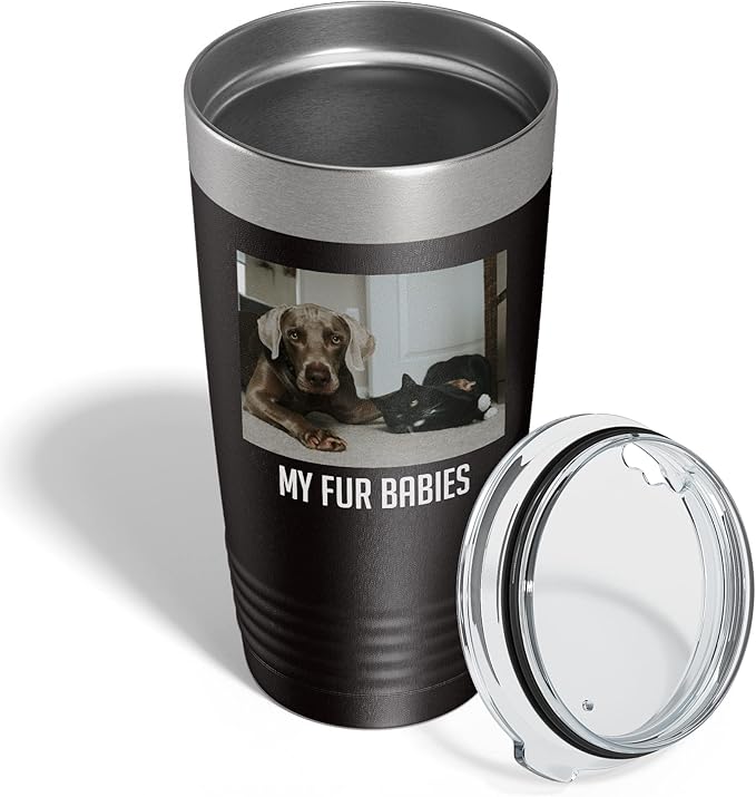 Personalized 20oz (17 Colors) Photo Picture Printed Insulated Stainless Steel Powder Coated Tumbler with Lid ??Customized Mother's Day Gift Gift for Him Men, Custom Coach Gifts Team Mom Dad (Black)