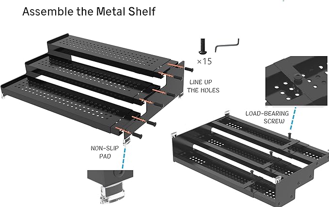 Metal Spice Rack Organizer for Cabinet, 3 Tier Expandable Spice Storage shelf, Great for Kitchen Cabinets, Cupboard,Pantry and Countertop More,Metal plate with hole(2PACKS/BLACK)