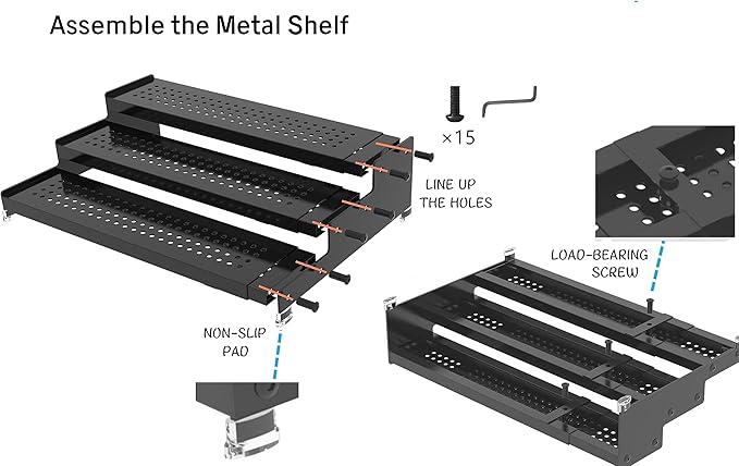 Metal Spice Rack Organizer for Cabinet, 3 Tier Expandable Spice Storage shelf, Great for Kitchen Cabinets, Cupboard,Pantry and Countertop More,Metal plate with hole(2PACKS/GUN-GREY)