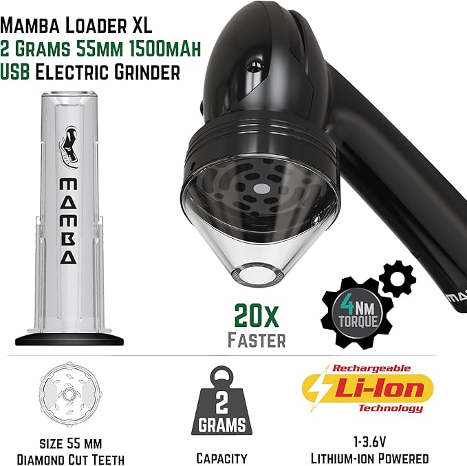 Mamba Grinders Electric Spice Grinder for the Kitchen. Easy to Use USB Rechargeable Grinder, 2g Black