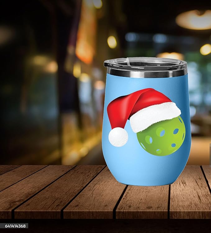 Pickleball Wine Tumbler, Pickleball Gift, 12oz Stainless Steel Wine Tumbler, Gifts For Him, For Her, For Boys, For Girls, Birthday, Christmas Gift idea (Light Blue)