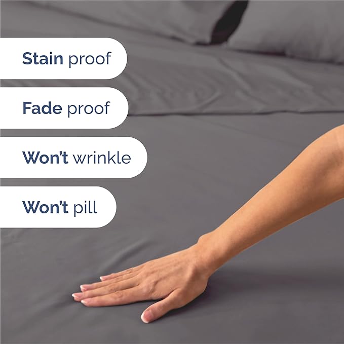 Split King 7 Piece Sheet Set - Cooling & Breathable Bed Sheets - Hotel Luxury Bed Sheets for Women, Men, Kids & Teens - Deep Pockets - Easy Fit - Soft and Wrinkle Free - Split King Dark Grey Sheets