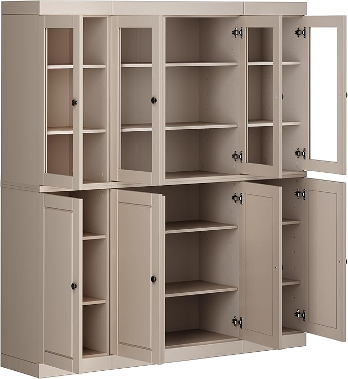 Palace Imports 100% Solid Wood Kitchen Pantry Storage - China Cabinet -Beige, 65" w x 71.5" h x 15.5" d, Adjustable Shelves, Renewable Eco-Friendly Wood, Made in Brazil