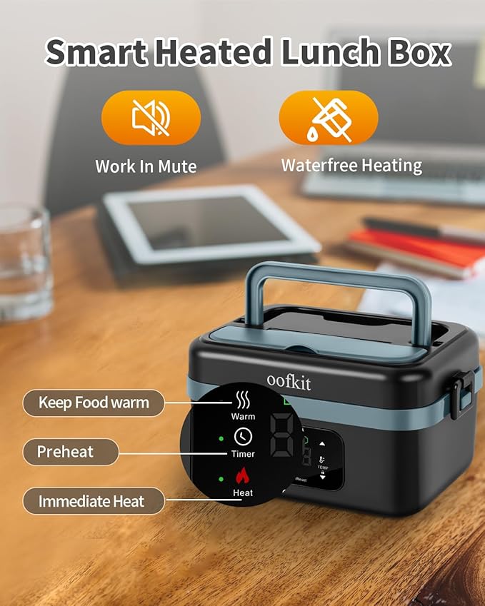 oofkit Electric Lunch Box For Adults(Men & Women),Heated Lunch Box Battery Powered With USB Charge port,Self Heating Coreless,Portable Food Warmer For meals on the go(1L Black)