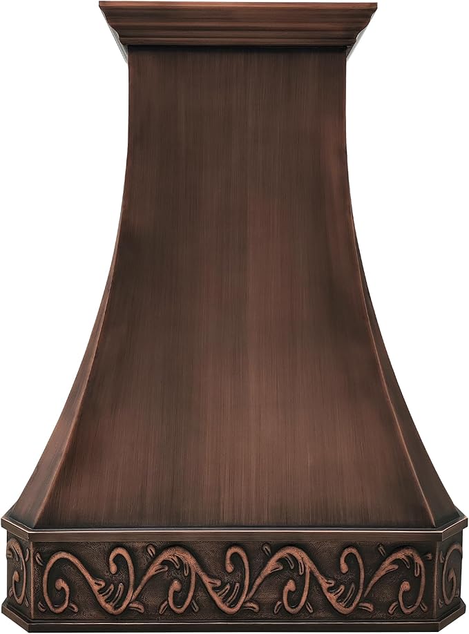 CT Copper Tailor Copper Vent Hood Island Mount,54'' W,42''H,1260 CFM Exhaust Fan,Stainless Steel Vent,LED Light,Dishwasher-Safe Baffle Filters,Smooth-Medium Patina,VH3A