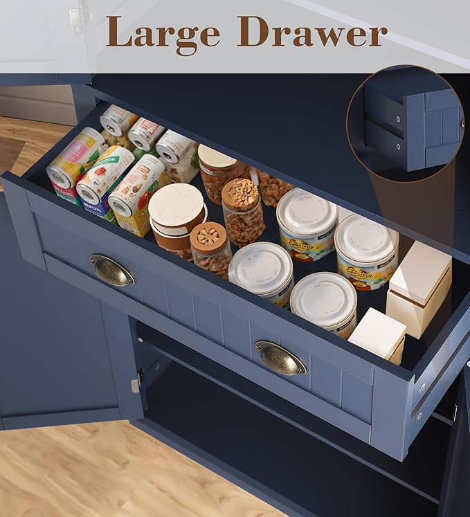 KIGOTY 72" Tall Kitchen Pantry Cabinet with Drawer and 4 Adjustable Shelves, Freestanding Pantry Storage Cabinets, Wood Cupboard Pantry Cabinet for Kitchen, Dining Room, Living Room, Greyish Blue