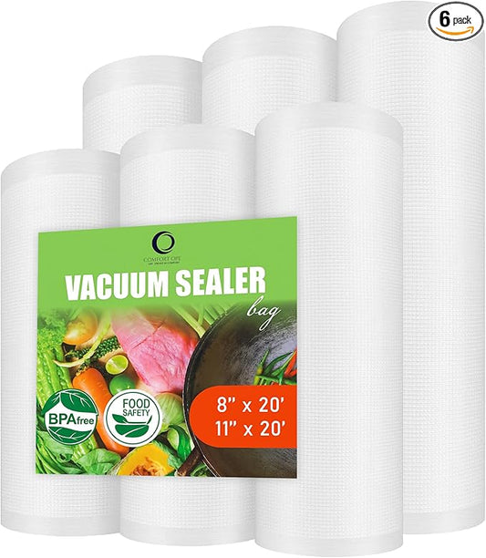 Vacuum Sealer Bags ??6 Rolls (3x 8"x20" & 3x 11"x20") | BPA-Free, Heavy Duty, Freezer Safe, Sous Vide & Food Storage Bags | Customizable Sizes