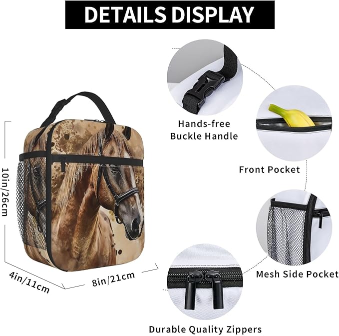 VANZEV Horse Lunch Box for Adults Women Girls Boys Kids Animal Lunch Box Insulated Cooler Reusable Lunch Bag Container Gifts for Work Office Picnic Travel School