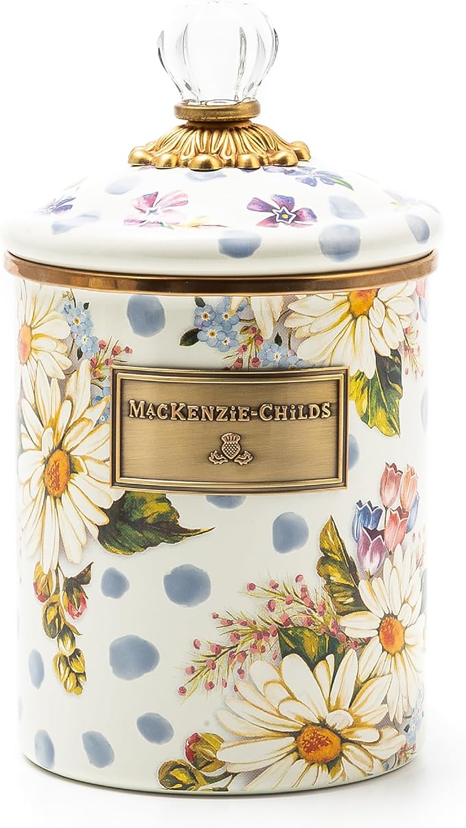 MACKENZIE-CHILDS Wildflowers Enamel Canister, Floral Kitchen Storage Container with Lid, Medium