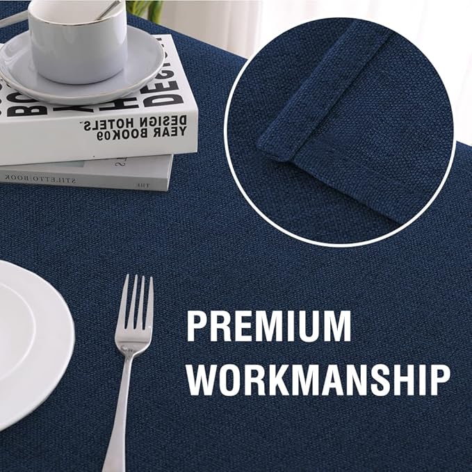 H.VERSAILTEX Linen Textured Tablecloth Round 70 inch Waterproof Decorative Table Cloth Spill-Proof Linen Look Cover for Party Table Extra Soft and Thick Fabric Wrinkle Free, Heather Navy