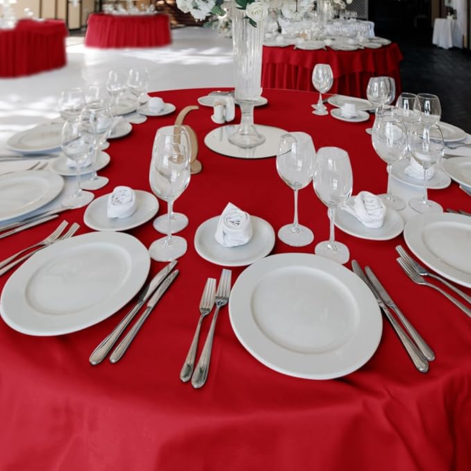 Fitable 6 Pack Red Round Table Clothes - 90 Inches in Diameter - Stain Resistant and Washable Tablecloths, Polyester Fabric Table Covers for Wedding, Party, Banquet, Gathering