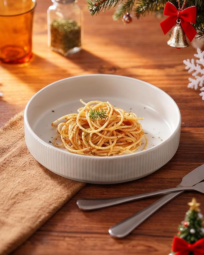 famiware Star 7.5" Pasta Bowls Set, Salad Bowl Set of 4, Double Reactive Glaze, Stackable, Perfect for Your Friend for Housewarming, Thanksgiving, Christmas, Matte White