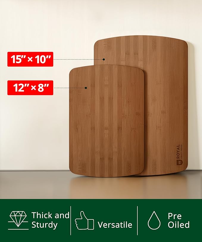 ROYAL CRAFT WOOD Wooden Cutting Boards for Kitchen Meal Prep & Serving - Non Toxic cutting board Bamboo Wood Serving Board Set - Charcuterie & Chopping Butcher Block for Meat