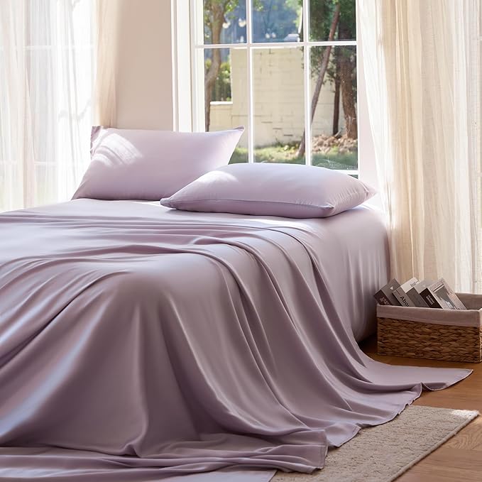 DOZ Sheet Set, 100% Viscose derived from Bamboo, Organically Grown, Buttery Soft, Cooling Sheets, High GSM, Deep Pockets - 2 Piece - 1 Pillowcase 1 Fitted Sheet (Lavender, Twin)