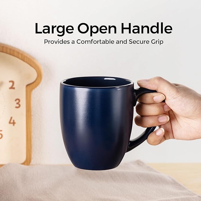 GBhome 12oz Coffee Mugs Set of 6, Large Ceramic Coffee Mugs for Man, Woman, Dad, Mom, Modern Coffee Mugs Set with handle for Tea/Latte/Cappuccino/Milk/Cocoa. Dishwasher&Microwave Safe,Navy Blue