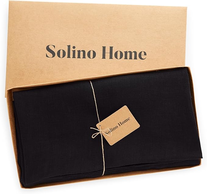 Solino Home Linen Round Tablecloth 70 Inch - 100% Pure Linen Black Round Tablecloth - Machine Washable Table Cloth for Winter, Spring - Sonoma