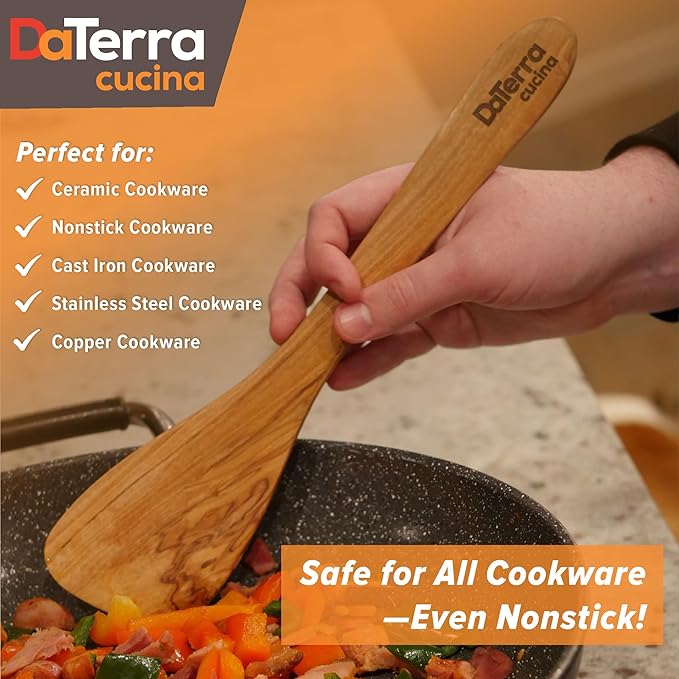 12-Inch Olive Wood Cooking Tools ??5-Piece Wooden Kitchen Utensils Set with Spoons, Spatulas & Cooking Tools ??Wood Kitchen Utensils Set for Cooking ??Crafted Wood Essentials by DaTerra Cucina