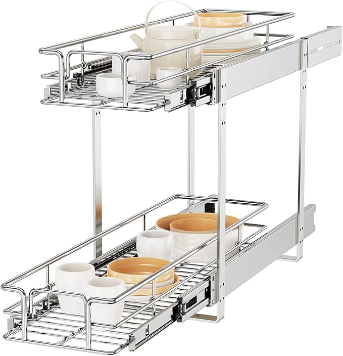ROOMTEC Individual Pull Out Cabinet Organizer (5쩍"W x 21쩍"D), 2 Tier Spice Rack Organizer for Cabinet, Slide Out Drawer Pantry Shelf Organization and Storage for Kitchen Bathroom