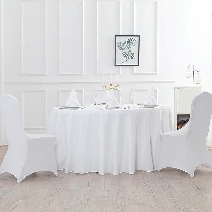 Cupuamon 132 inch Round Tablecloth Washable Polyester Table Cloth Decorative Table Cover for Wedding Party Dining Banquet（132 inch,White）