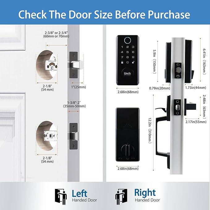 Fingerprint Door Lock with Handle Set, Keyless Entry Smart Door Lock, Electronic Keypad Deadbolt Locks, App Control for Front Door, Home (Matte Black in Zinc)