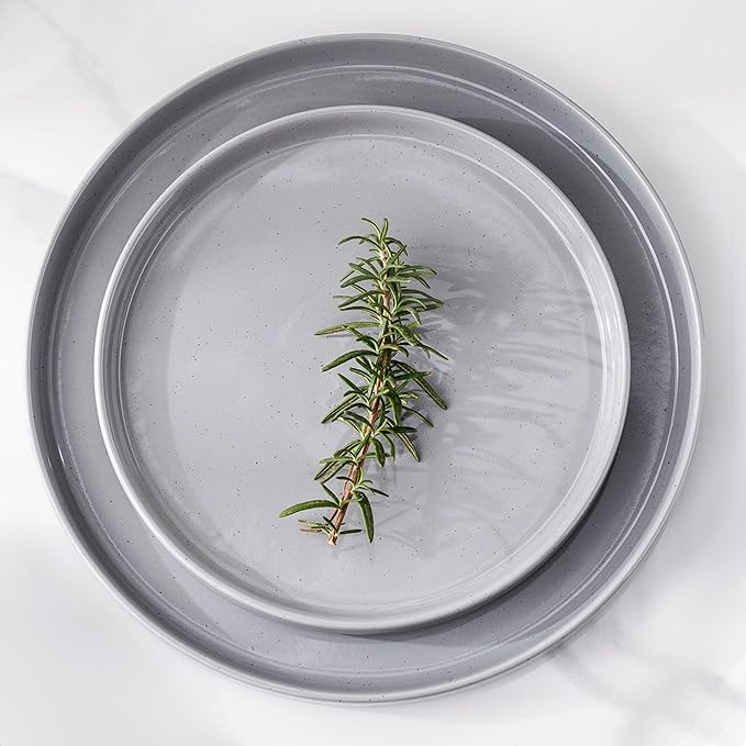 GBHOME Dinnerware Set for 6, 18 Piece Speckled Plates and Bowls Set with Glazed Bottom, Chip & Scratch Resistant Stoneware Plates Sets, Dishwasher & Microwave Safe Dishes, Limestone