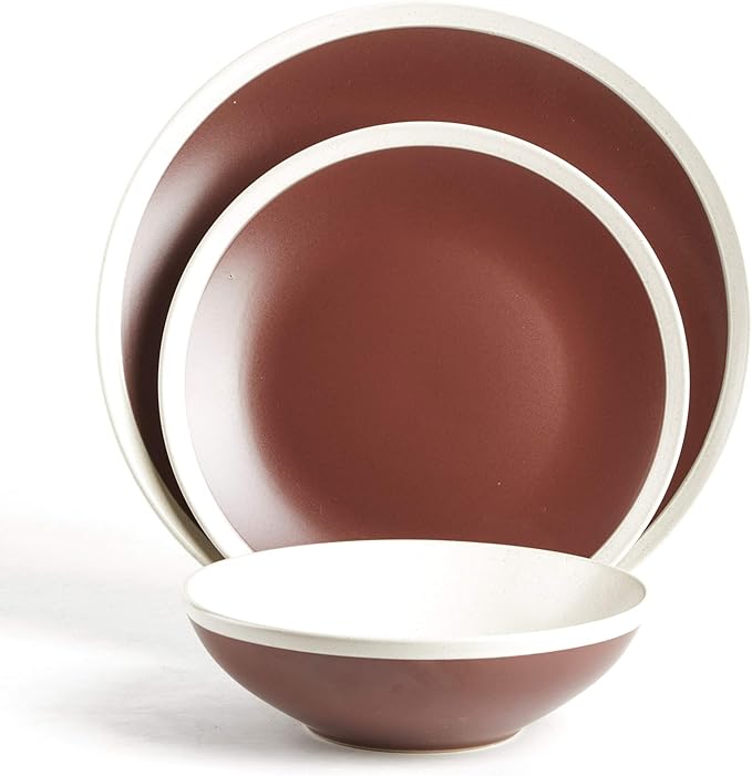 Rock Ridge Speckled Stoneware Dinnerware Set (18pc Set, Brown and Ivory)