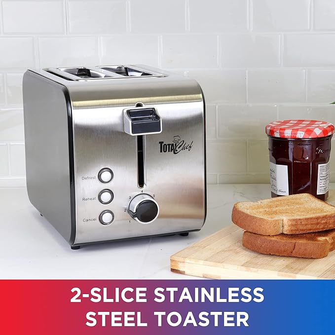 Total Chef toaster 2 slice - large wide slot, fast commercial countertop toasted toasters, with space saving modern stainless steel for bread bagel Waffles, retro quick clear popup tostadora de pan